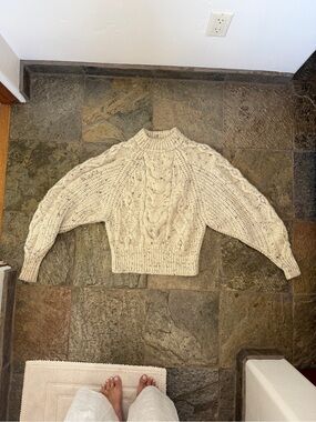 Isabel Marant Speckled Cream Cable-Knit Turtleneck Sweater